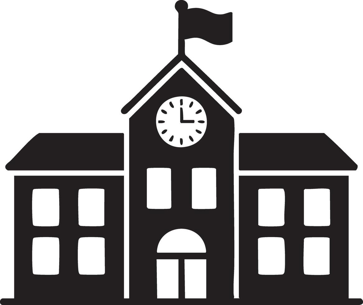Modern school building education icon featuring a classic architectural design with a stylized roof and windows representing learning and knowledge vector