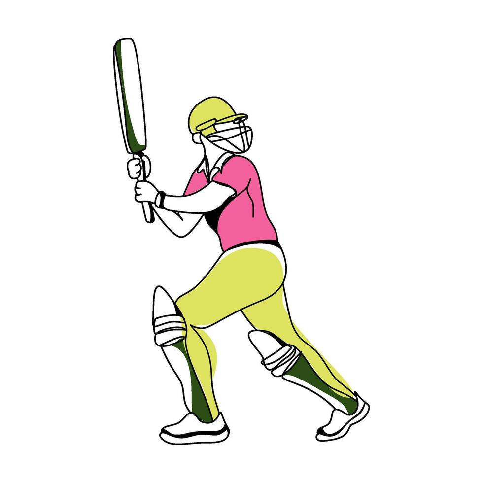 Dynamic Cricket Player in Action, Colorful Line Art Style vector