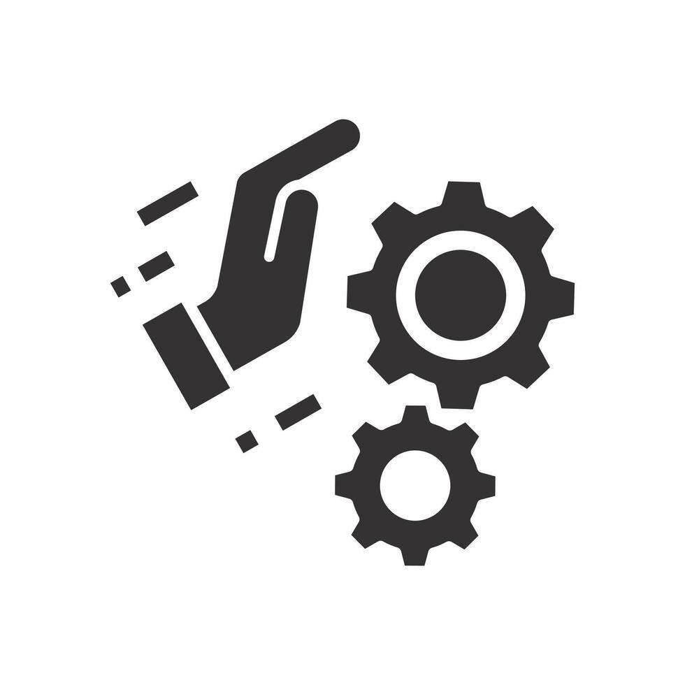 gears in hand, persistence in process icon, hard work, effective operation, cog mechanism, business integrate, flat illustration vector