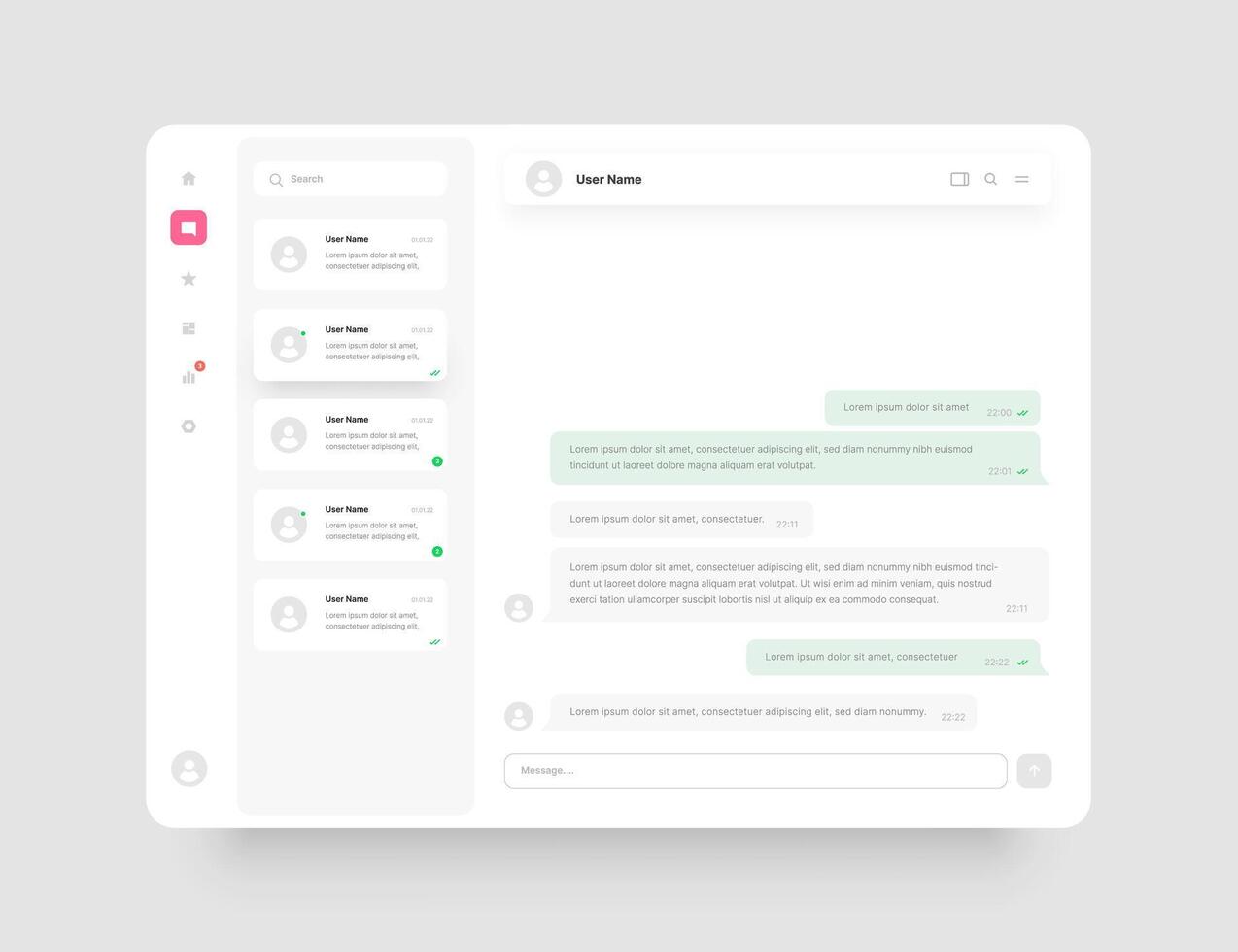 tablero diseño con charlar, social medios de comunicación, en línea Mensajero equipo. aplicación interfaz con ui y ux elementos. utilizar diseño para web solicitud, escritorio aplicación o sitio web. vector