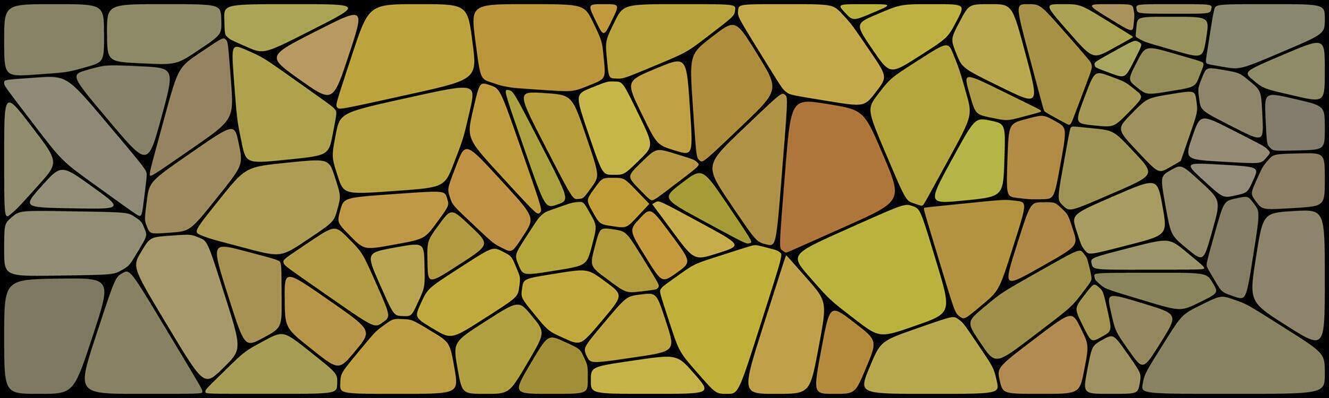Abstract mosaic pattern with irregular stone-like shapes in warm yellow and brown tones, outlined in black, creating a textured and artistic design. vector
