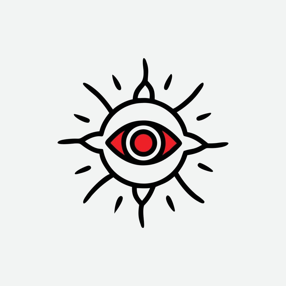 Abstract Eye Symbol with Red Iris and Rays on White Background vision sight vector
