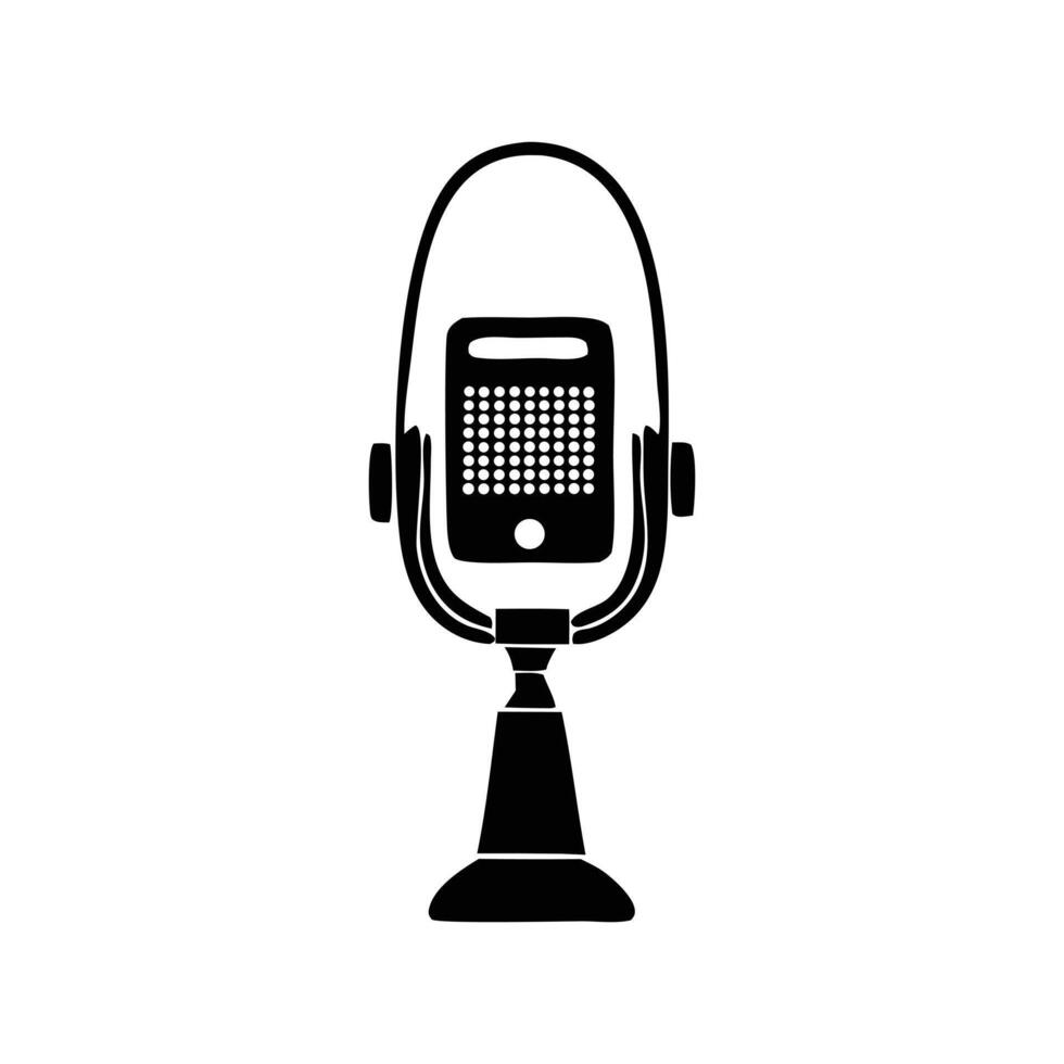 Vintage Microphone Silhouette with Grid Pattern and Stand retro audio vector