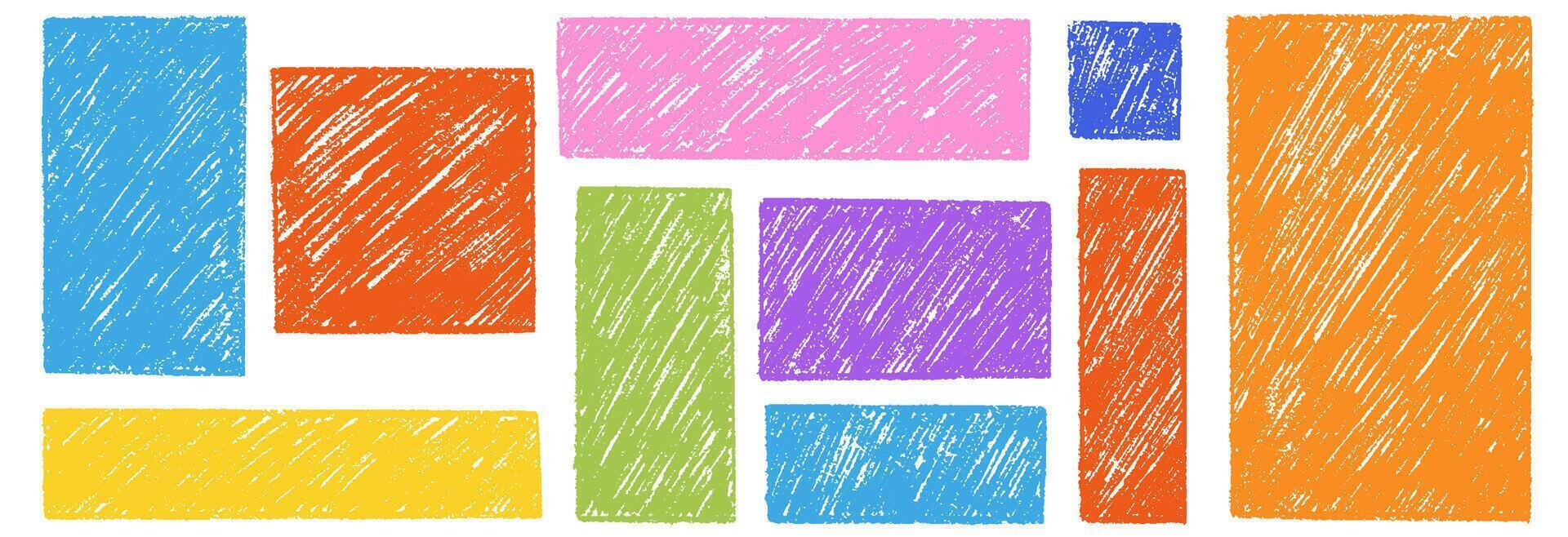 Chalk pencil frames doodle set. Crayon square and rectangle text boxes. kids color borders in sketch style, rectangular and square shapes, grunge texture. Memo stickers, notes,. illustration vector