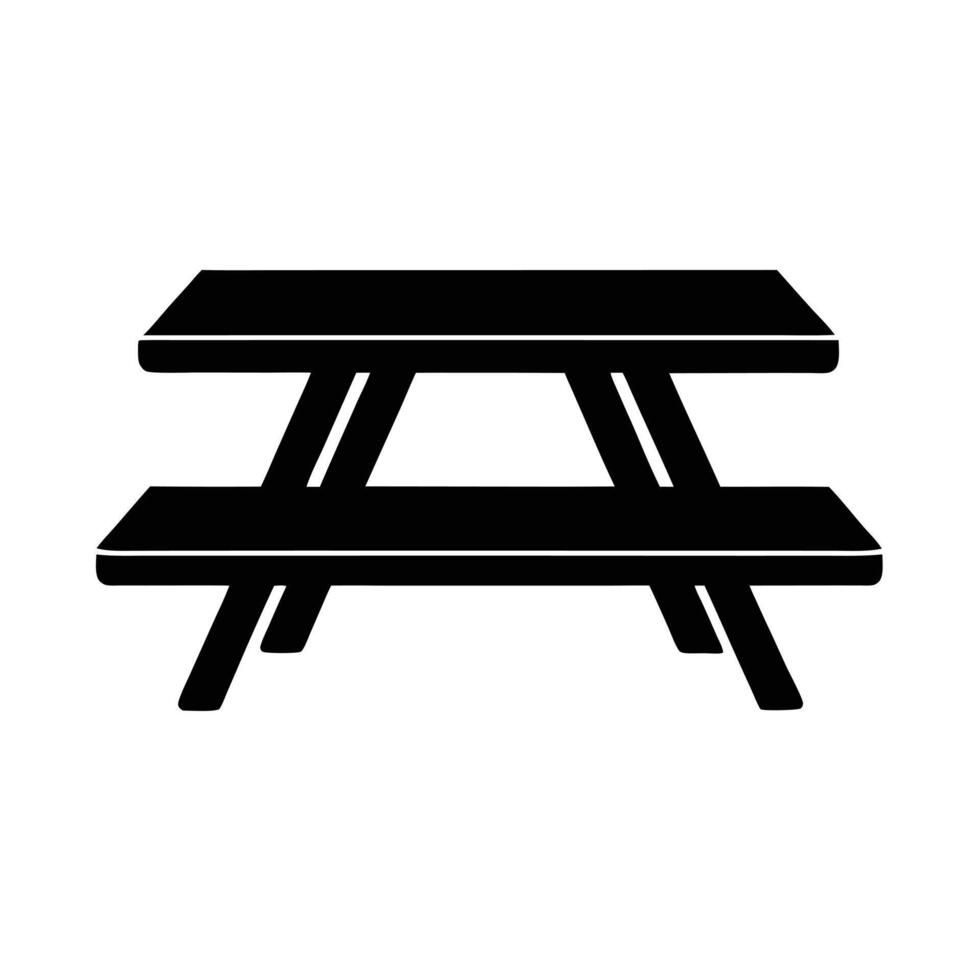Rustic Picnic Table Silhouette in Flat Minimal Style Isolated on White Background vector
