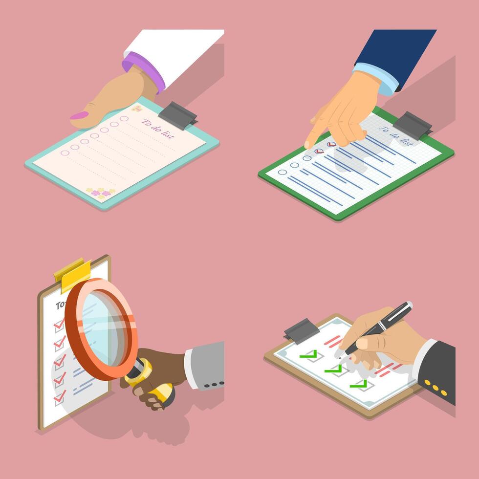 Hands interacting with checklists and to-dos vector