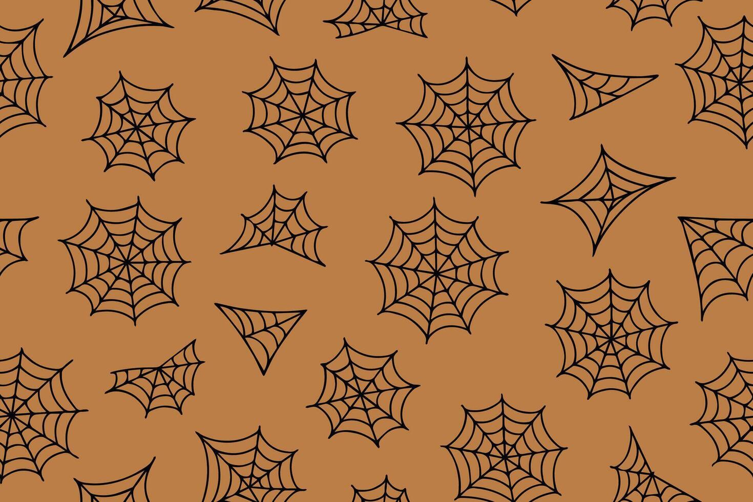 Seamless pattern of black spider web for Halloween. Halloween spider web, frames and borders, scary elements for decor on orange background. vector