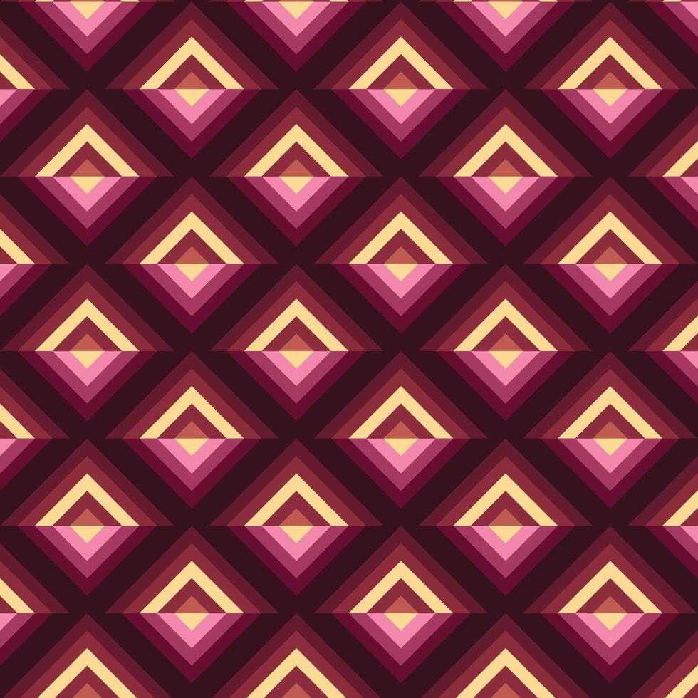 a pattern with squares and triangles in burgundy and yellow vector