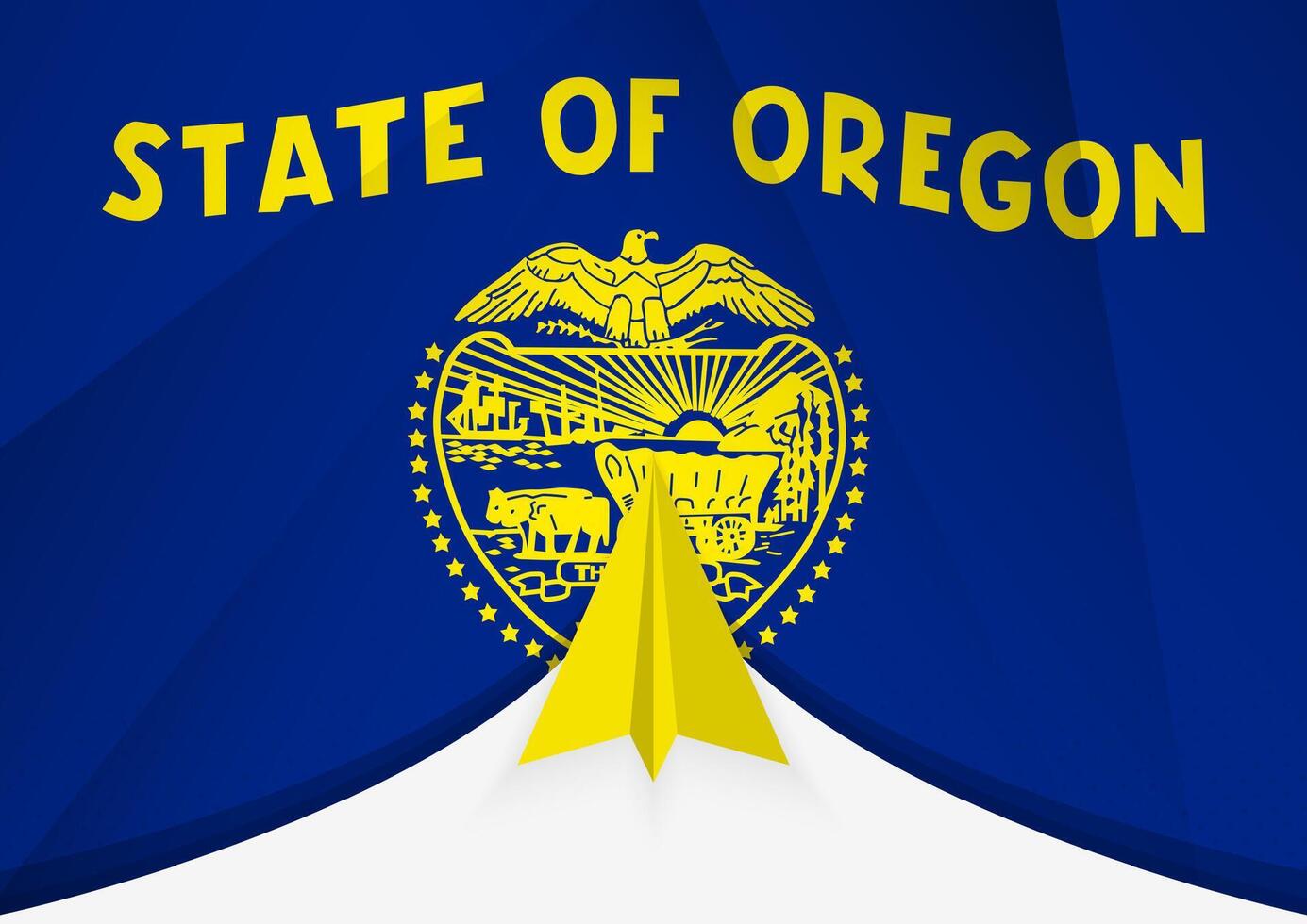 Oregon Flag with Abstract Paper Airplane Design, National Flag in a geometric folded paper style. vector