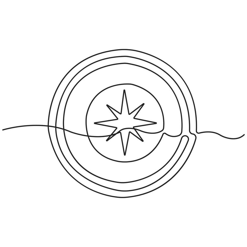 Minimal One Line Drawing of Compass Icon Symbolizing Navigation, Travel, Exploration, Direction, Adventure, Journey, Guidance, and Discovery vector