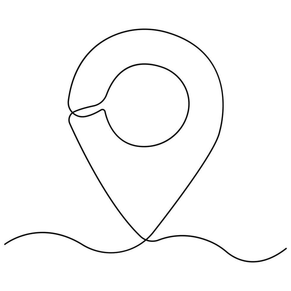 Minimal continuous line drawing of map location pin icon, navigation GPS symbol, travel destination illustration design art. vector
