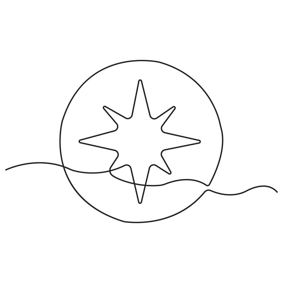 Minimal Line Art Compass Star Icon Representing Navigation, Direction, Exploration, Travel, Adventure, Guidance, Journey vector