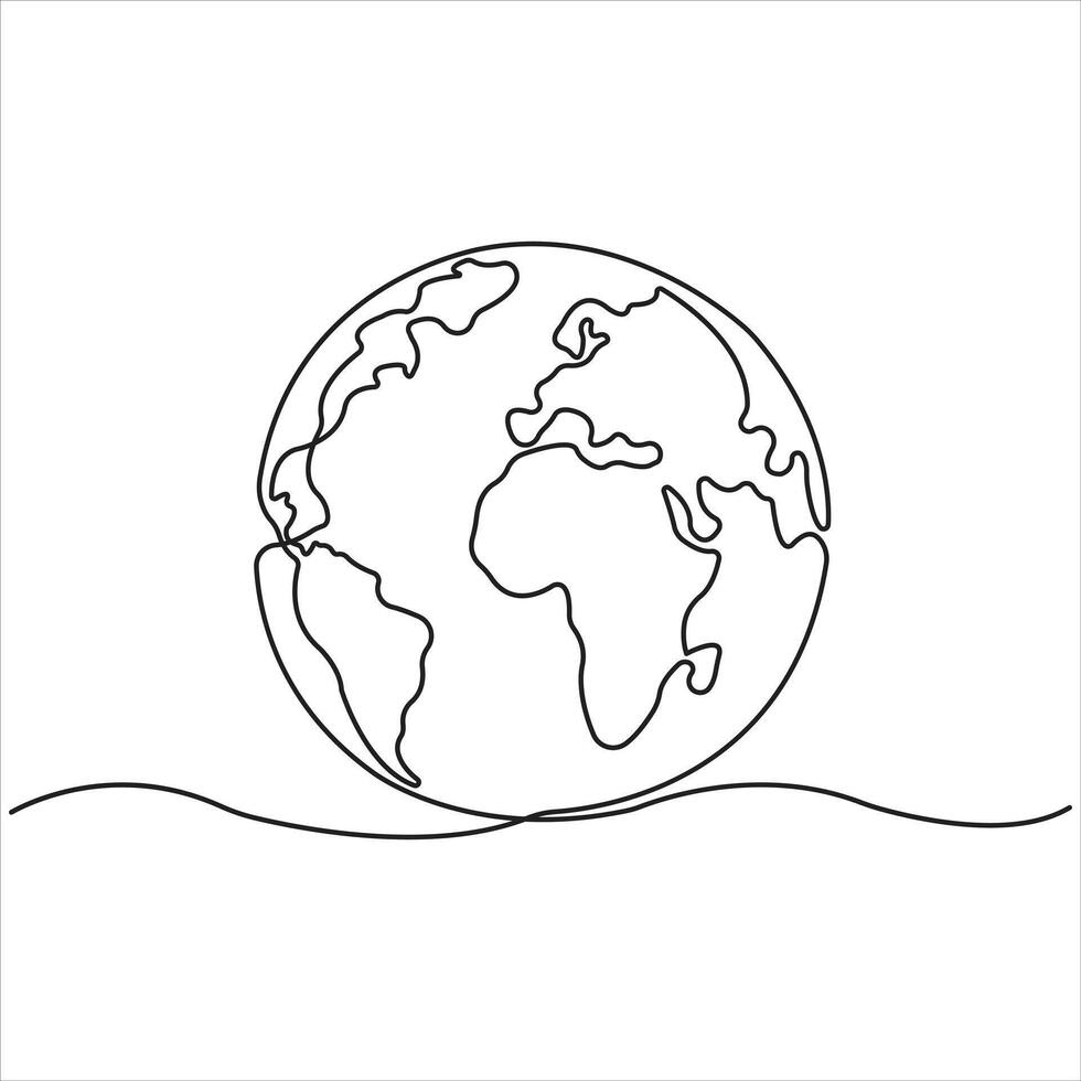 Minimal One Line Drawing of Earth Globe Showing Continents, Representing Global Connection, Environment, Sustainability, Travel, Geography, and Unity. vector