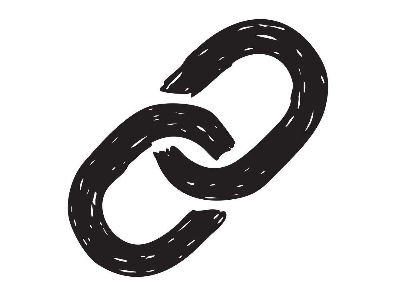 Black silhouette of abstract broken chain link, isolated on white background. concept of connection, strength, weakness, freedom, icon, logo, design element, Hand drawn style vector
