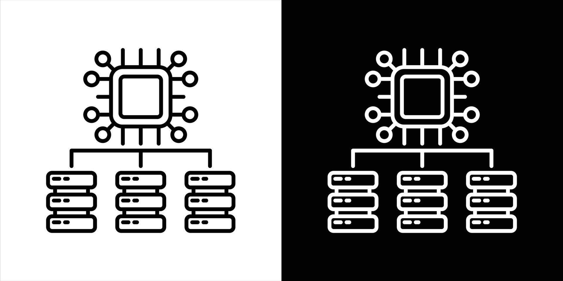 the neural network hub icon set. containing central processing unit orchestrating distribute data server for advanced AI operation thin line style icon symbol sign vector