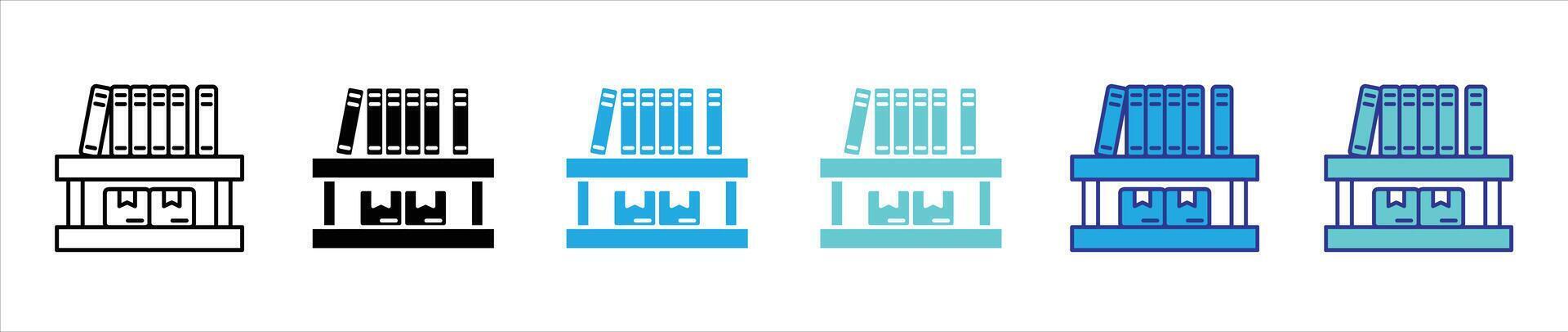 bookshelf inventory icon set. contain symbol of knowledge, archive, digital library management for education and catalog apps icon, thin line and color style symbol sign vector