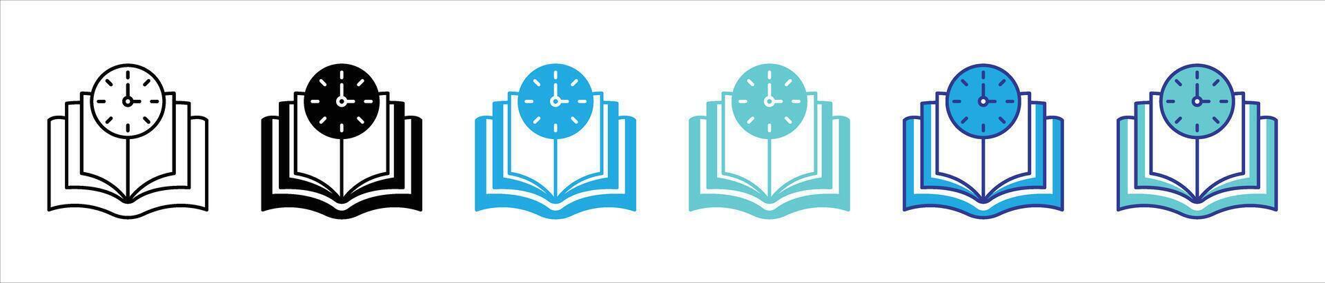 mastering time through knowledge icon set. contain timely merging study and clock represent productivity, deadlines, academic focus thin line and color style icon symbol sign vector