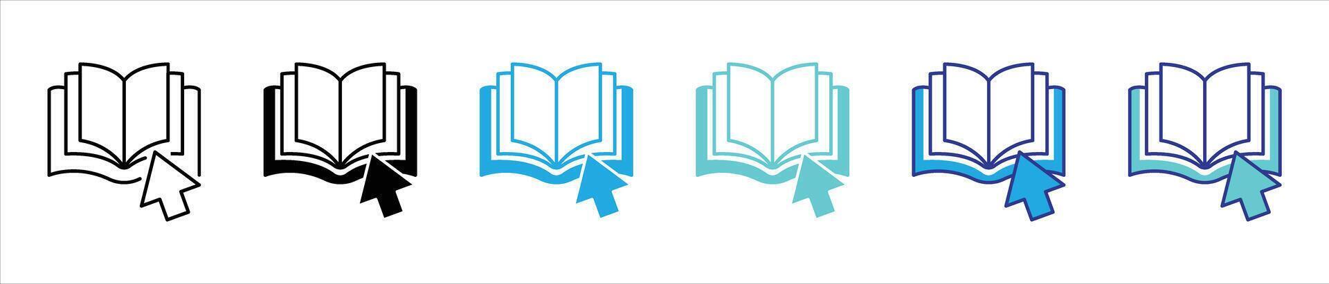 learning book icon set. contain digital education, eBooks, click to read knowledge platform thin line and color style icon symbol sign for your app web vector