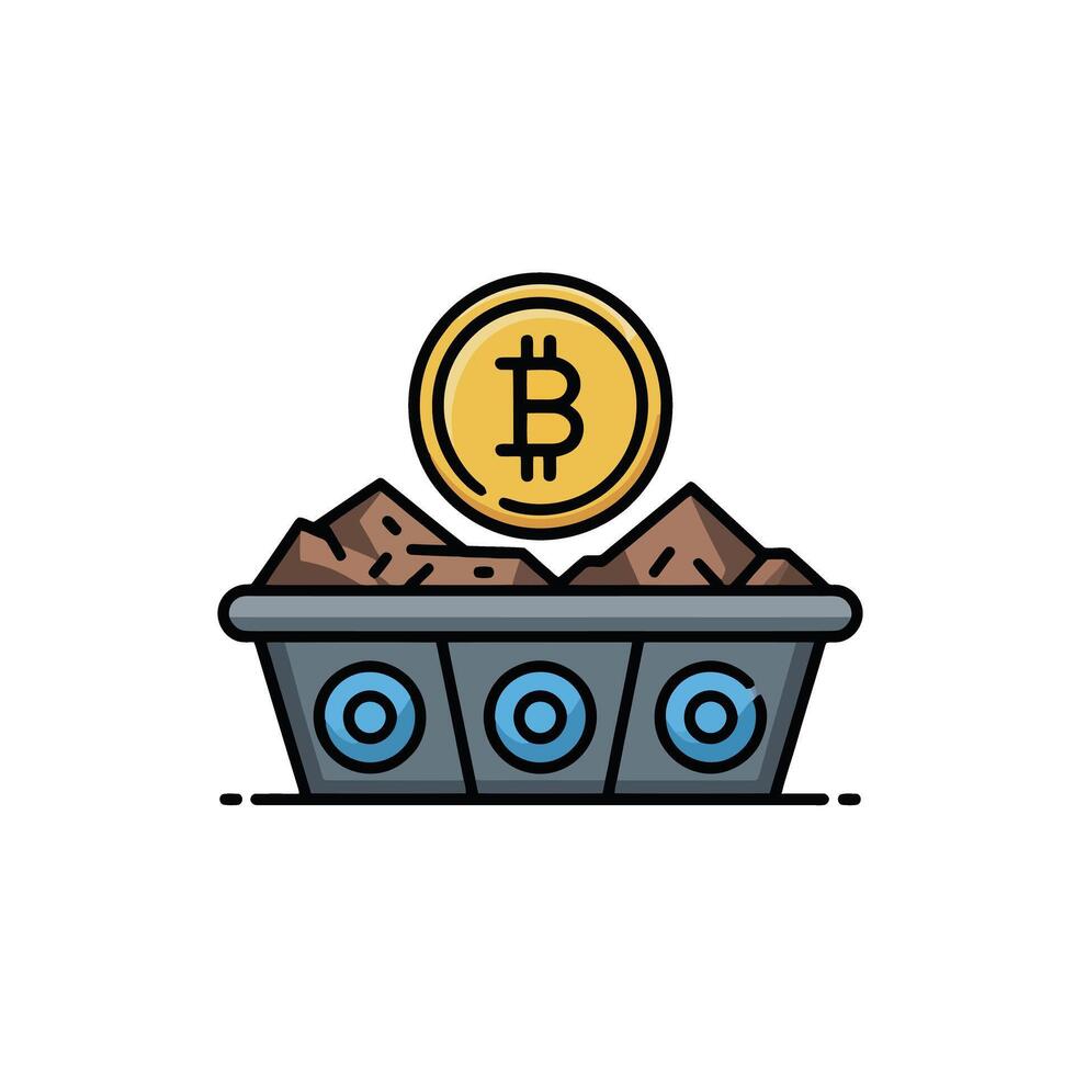 Mining Bitcoin concept representing a bitcoin mining operation for cryptocurrency vector