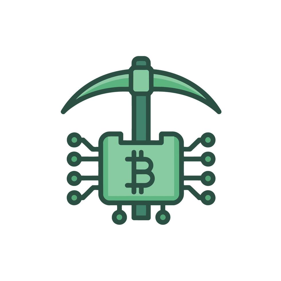Bitcoin Mining Chip with Pickaxe Cryptocurrency Digital Currency Technology vector
