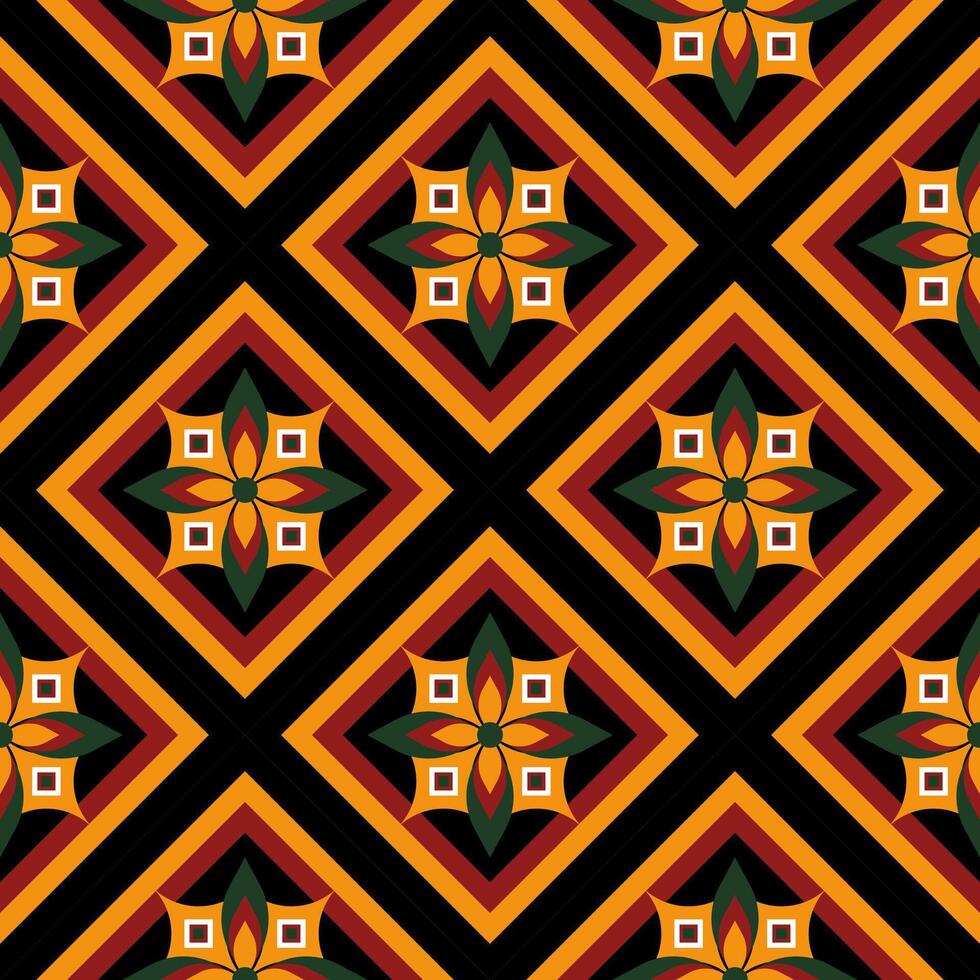 Geometric and elegant pattern in a repeating design, perfect for textiles, wallpaper, or digital backgrounds. Its symmetrical arrangement features a mesmerizing display of shapes and colors vector