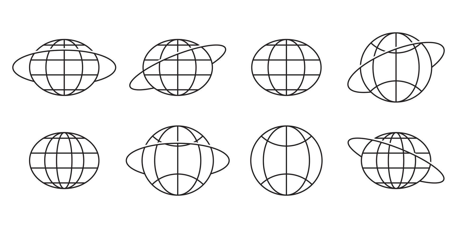Globe and planet line icons set. Minimalistic Linear Pictogram for Design, Earth global country map planet line icon. vector