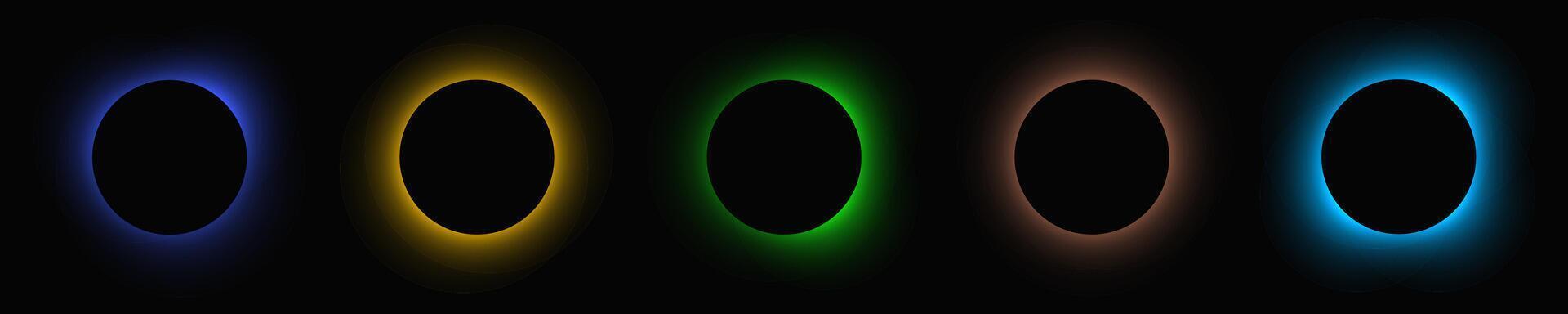 Set of five circle illuminate light frames with color gradient vector