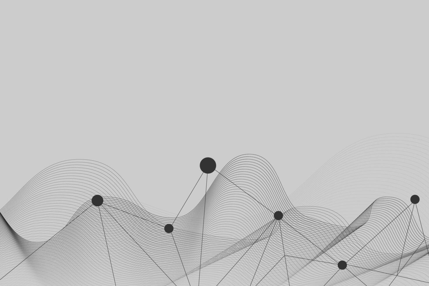 Minimalist abstract wave lines with connected dots forming a network structure, modern and futuristic design vector