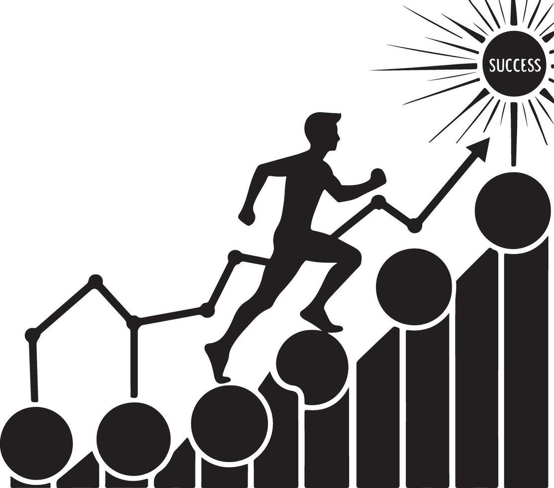 Man Running Towards Success Upward Trend Graph vector