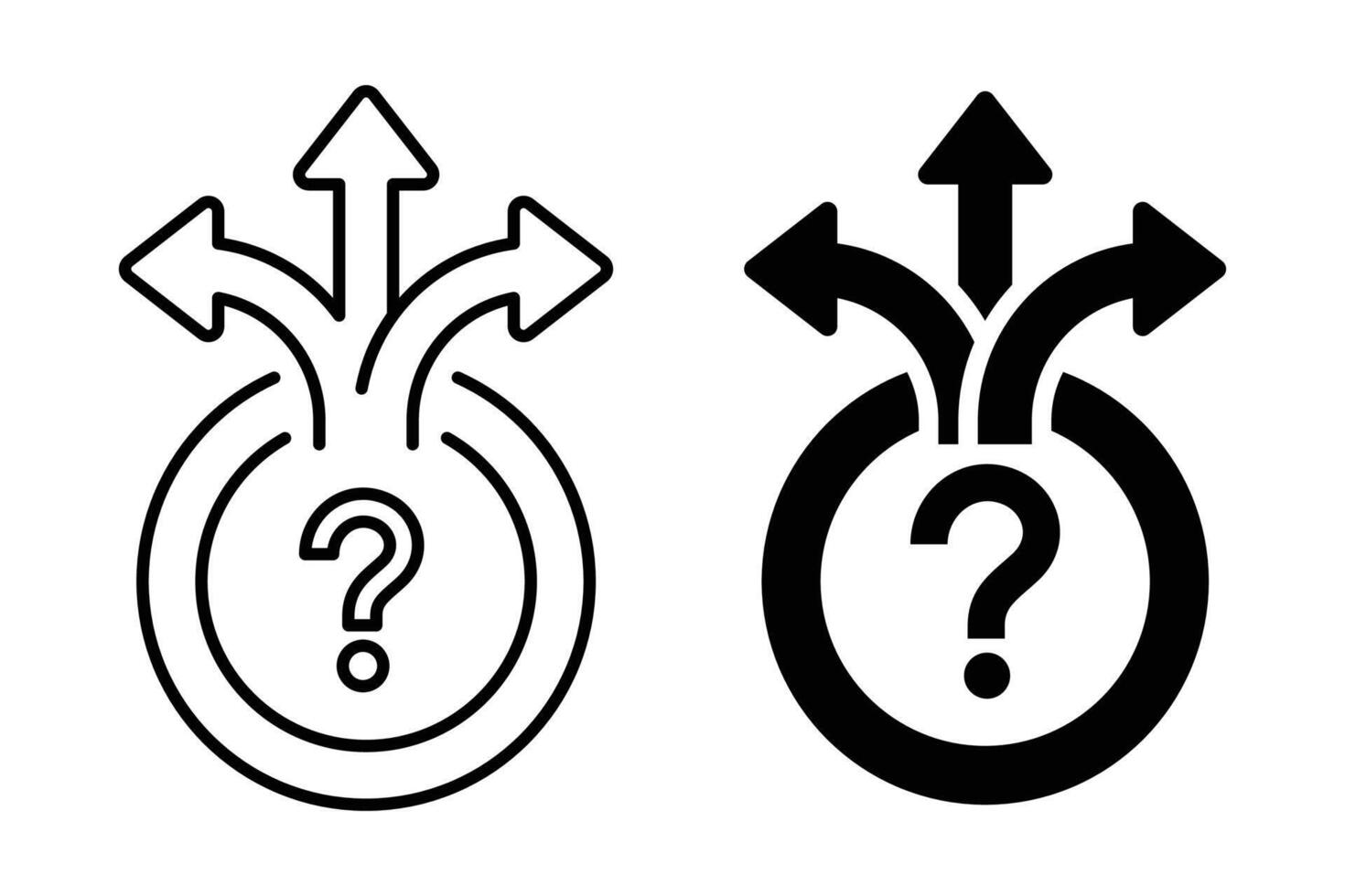 Decision Making Icon. Question Mark with Multiple Arrows. Choice and Direction Icon, Question Mark with Arrows. vector