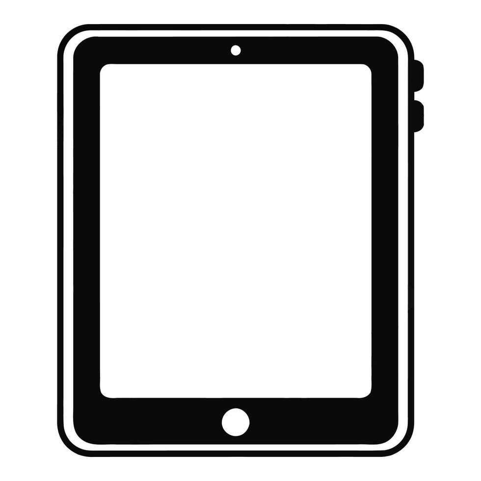 Black outline of a tablet device with a white screen and buttons technology electronic vector
