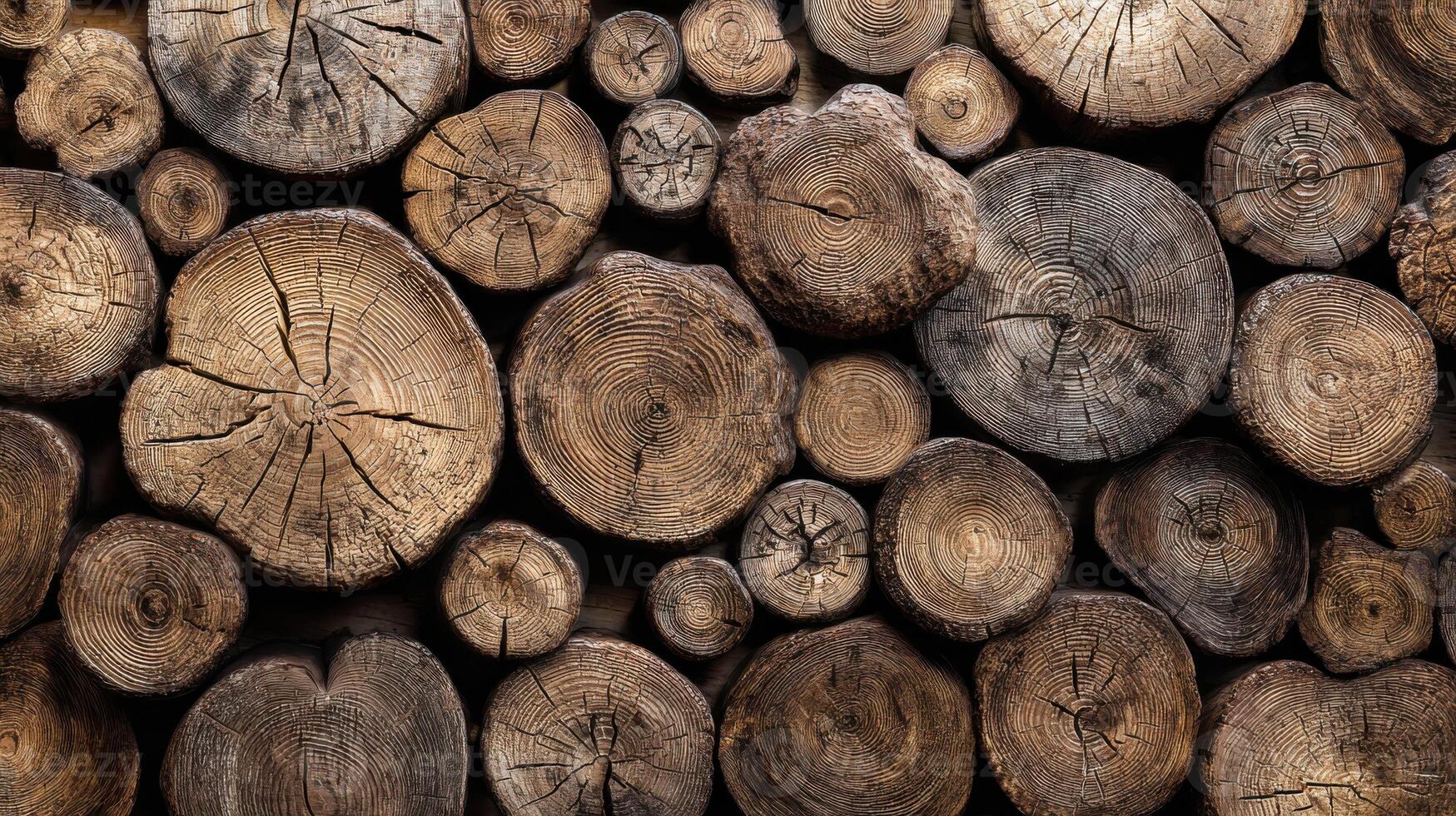 Stacked timber logs create a rustic texture and pattern for a natural wood background photo