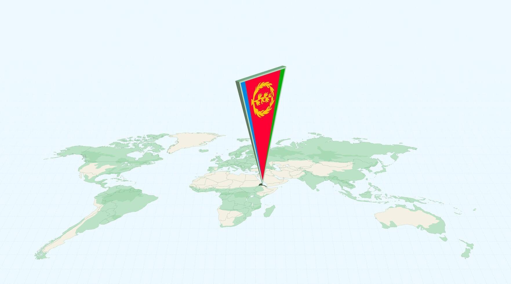 Highlighted Eritrea on Global Map with 3D Flag Location Pin of Eritrea. vector
