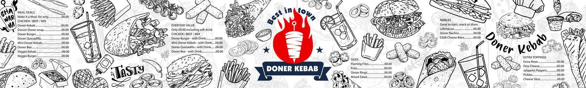 Doner kebab image. Hand-drawn, usable menu design element. vector