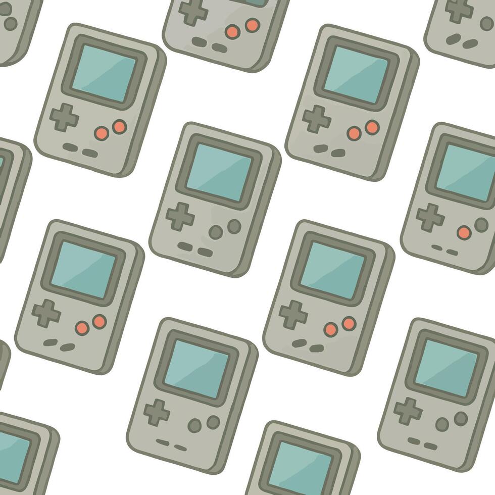 Cartoon Style Seamless Pattern Handheld Retro Game Console Backdrop Design vector