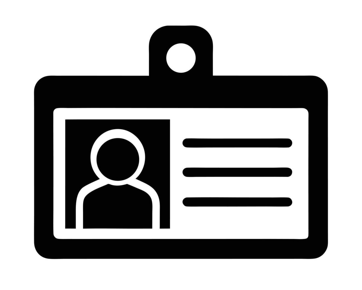 Simple Black and White ID Badge Icon Professional Identification Card Graphic for Website, App, and Print Design vector
