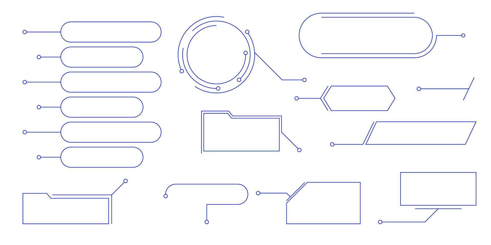 Hud interface text box frame with modern callout title and line border menu. Set of futuristic board shapes for ui web design game presentation or digital banner layout vector
