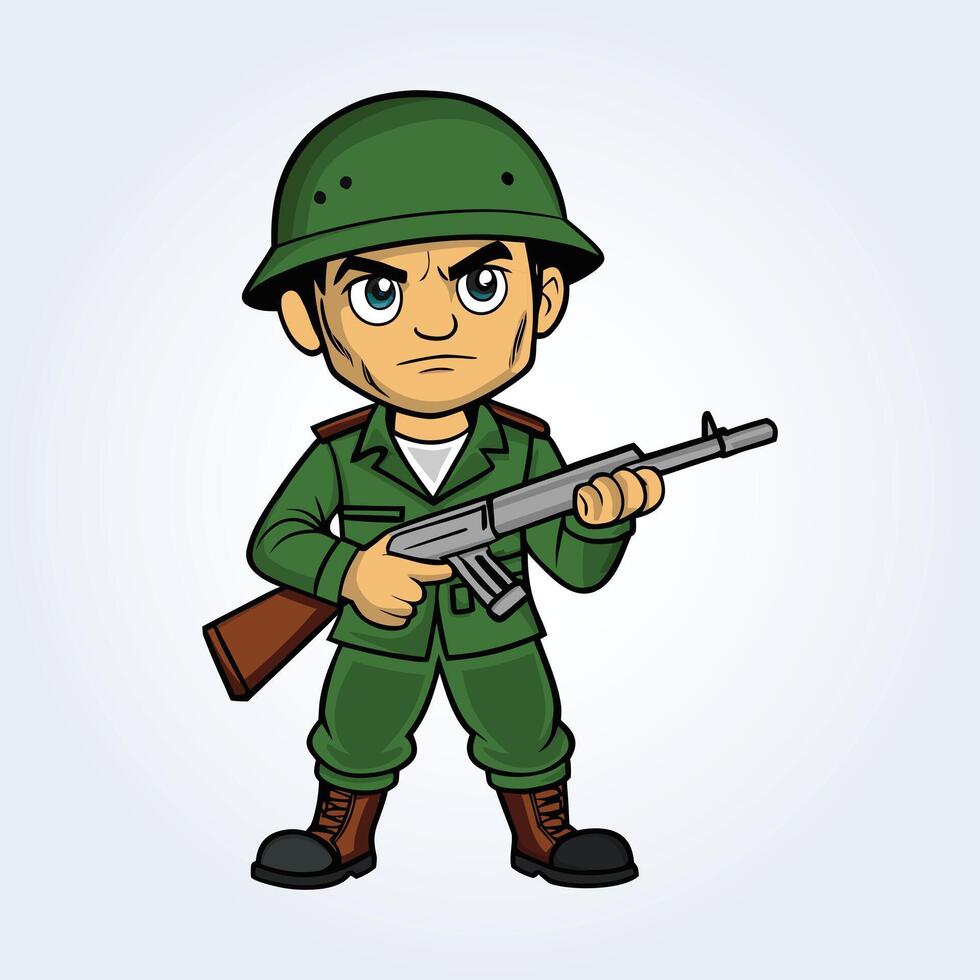 An illustration character of an army man in uniform and a gun in hand vector