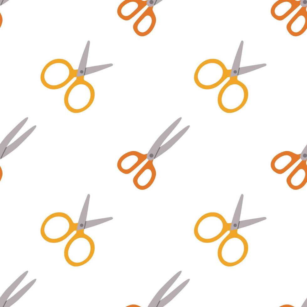 seamless pattern with scissors in flat style. Craft tool on white background for school, sewing, knitting, and handmade projects. Illustration for textile and wrapping paper. Back to school. vector