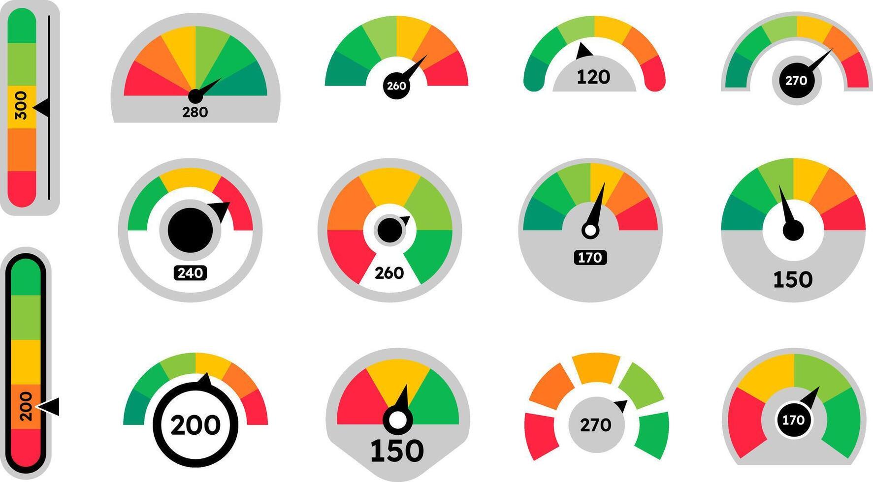 Gauge icons and indicators for data visualization vector