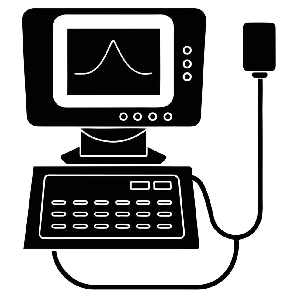 Black Silhouette of a Medical Monitor with a Graph and a Separate Unit screen waveform vector