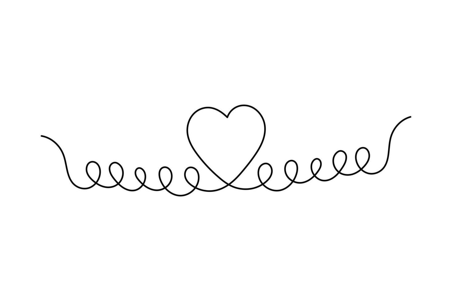 Single continuous one line heart shape drawing minimalist outline isolated for creative compositions vector