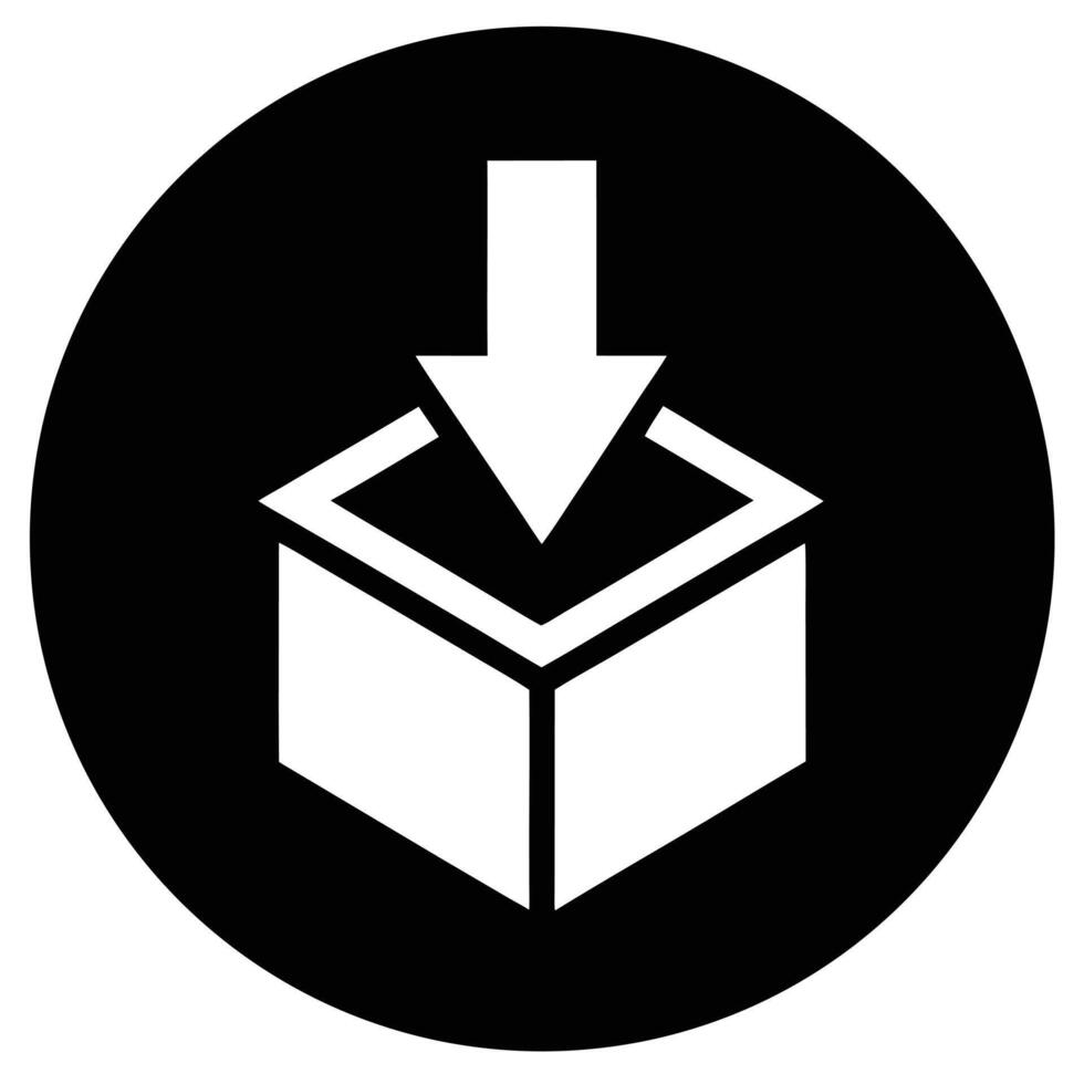 Black circle icon with white symbol of an arrow pointing into a box download upload vector