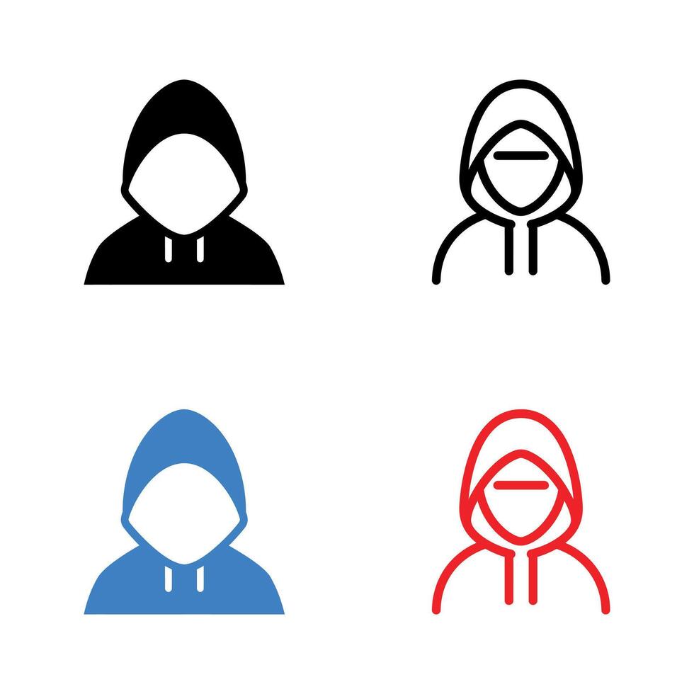 Anonymous hooded character icon set in different colors on white background vector