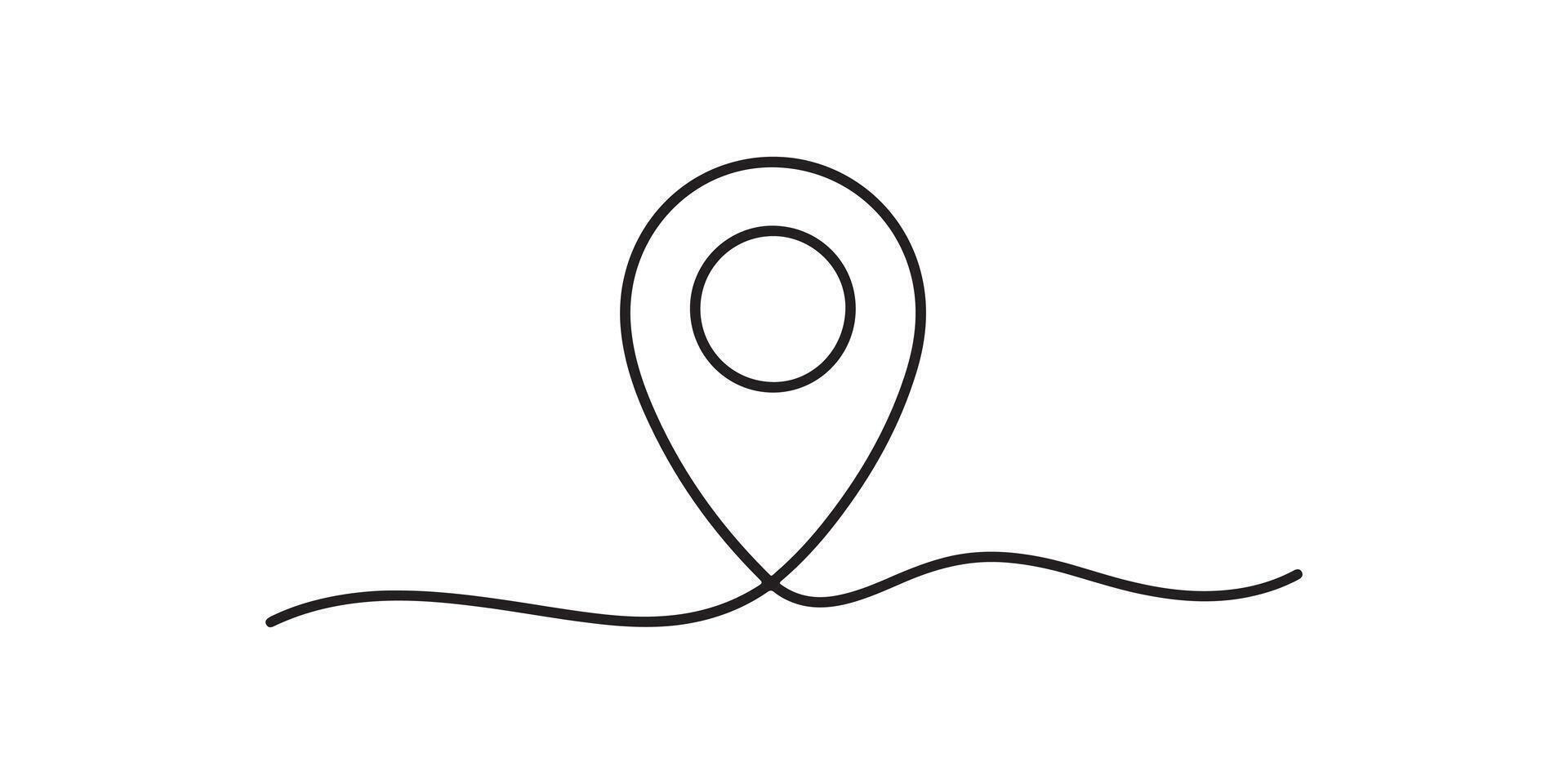 Single line drawing of a location pin on a road with white background vector