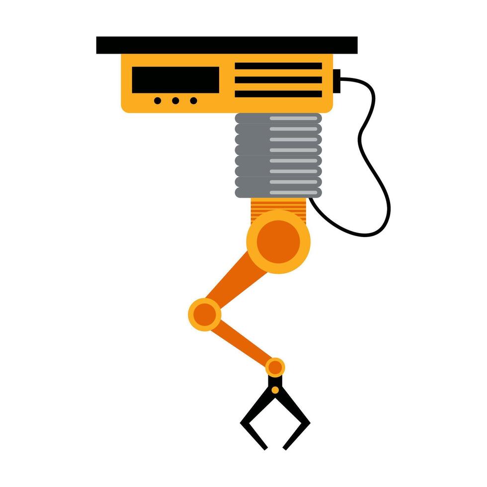 Sleek industrial robotic arms working in a high-tech manufacturing facility. Advanced automation technology enhances precision and efficiency. vector