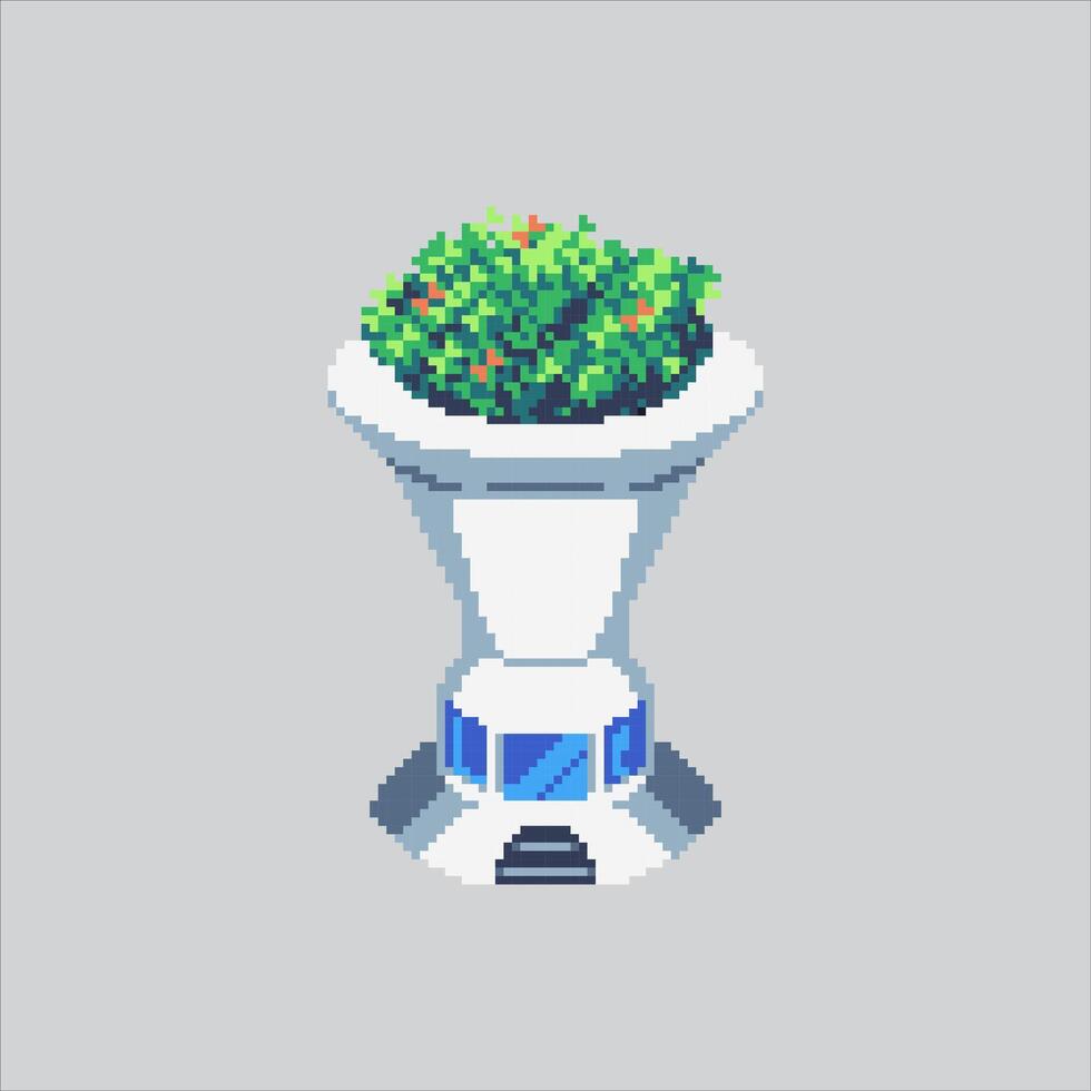 Pixel art illustration Futuristic Building. Pixelated Building with Plants. Futuristic Building with Plants Icon pixelated for the pixel art game and icon for website and game. old school retro. vector
