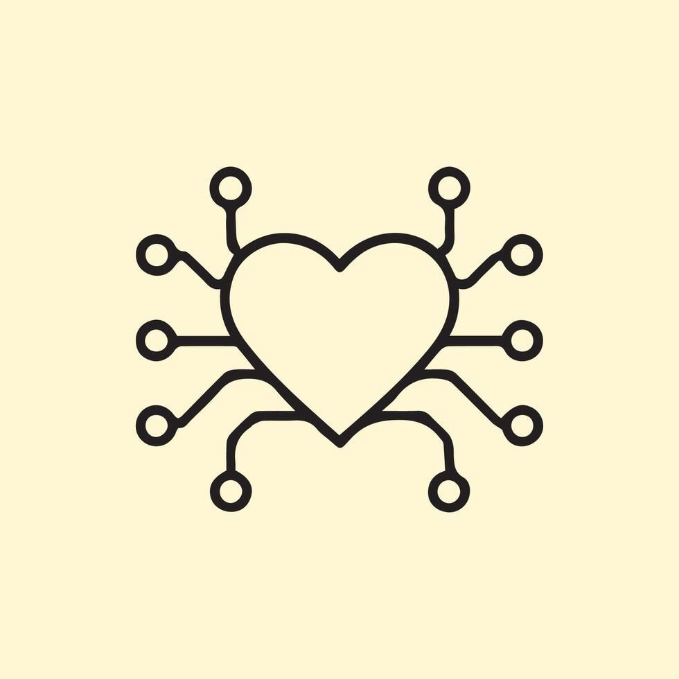 Circuit Heart Outline Merging Human Feelings with Advanced Digital Systems vector