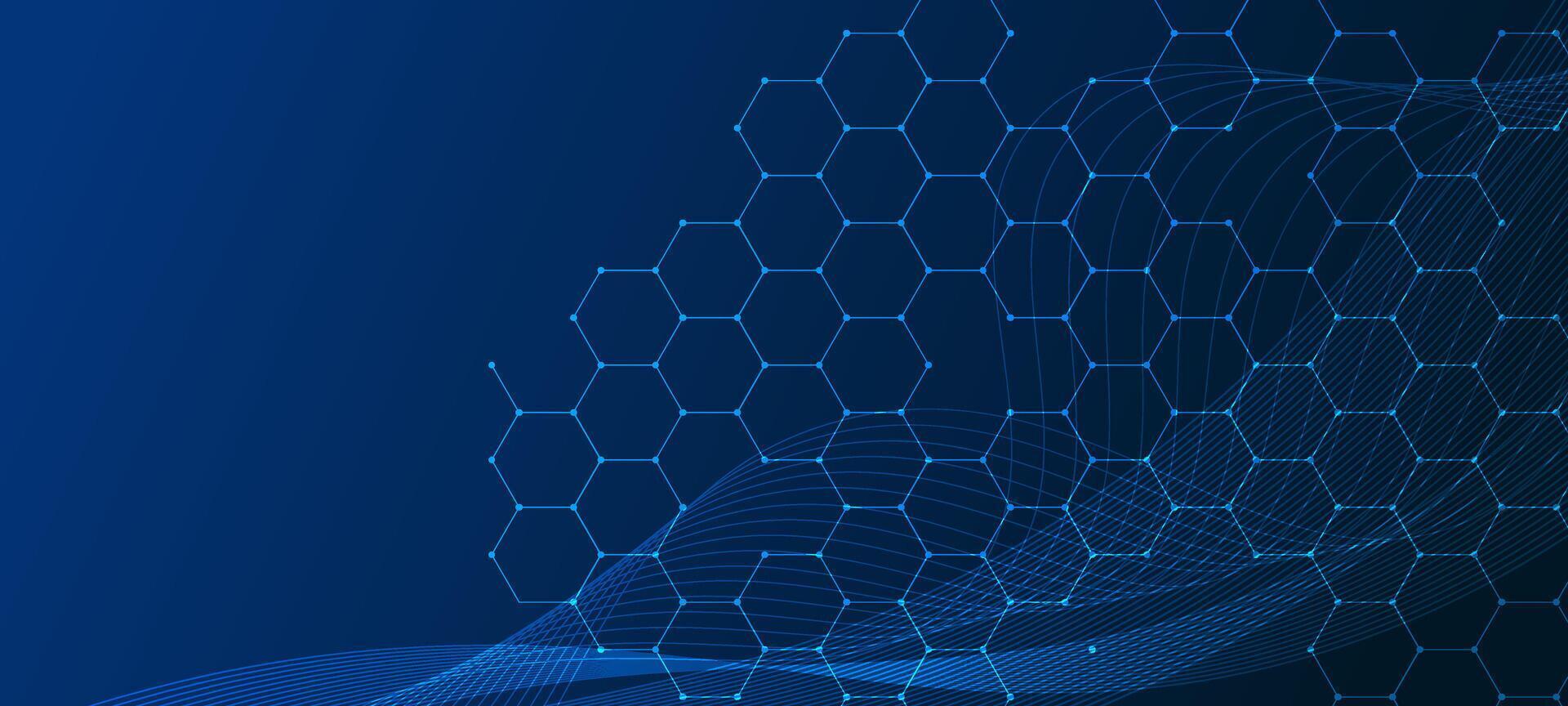 Technology hexagon abstract lines and dots connect background. Hexagon network connection digital data and big data concept. vector