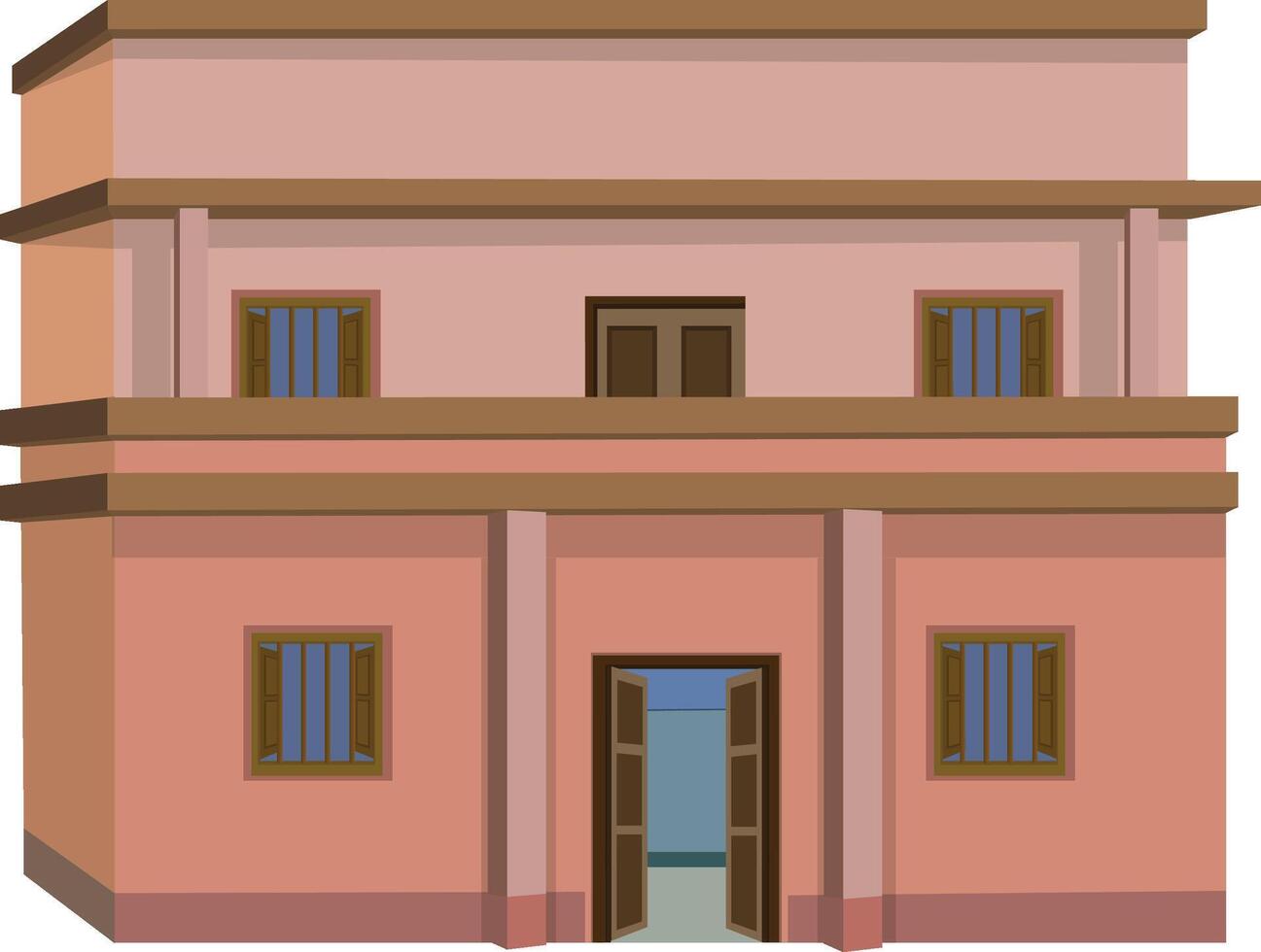 Charming pink two story house with open door and windows, inviting and cozy architecture vector